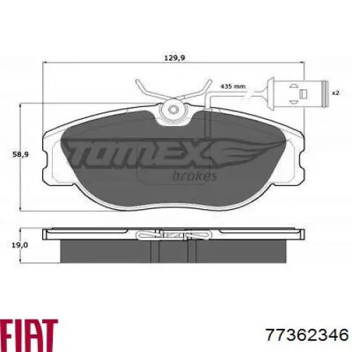 77362346 Fiat/Alfa/Lancia Передні гальмівні колодки