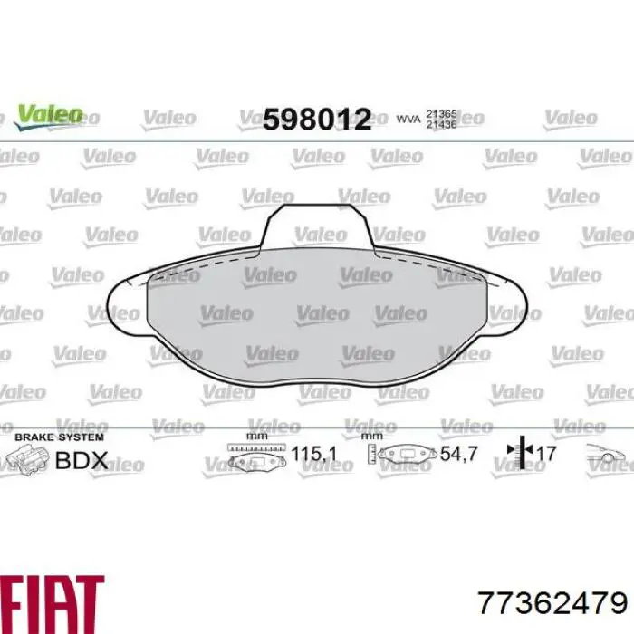 Гальмівні колодки Fiat/Alfa/Lancia 77362479 ціна, від 13.90 USD