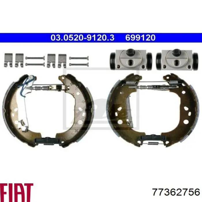 Колодки гальмові задні, барабанні Fiat/Alfa/Lancia 77362756 ціна, від 29.34 USD