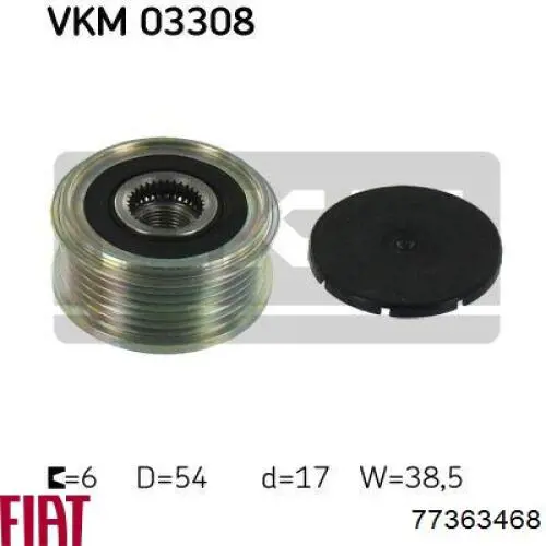 Шків генератора 77363468 Fiat/Alfa/Lancia