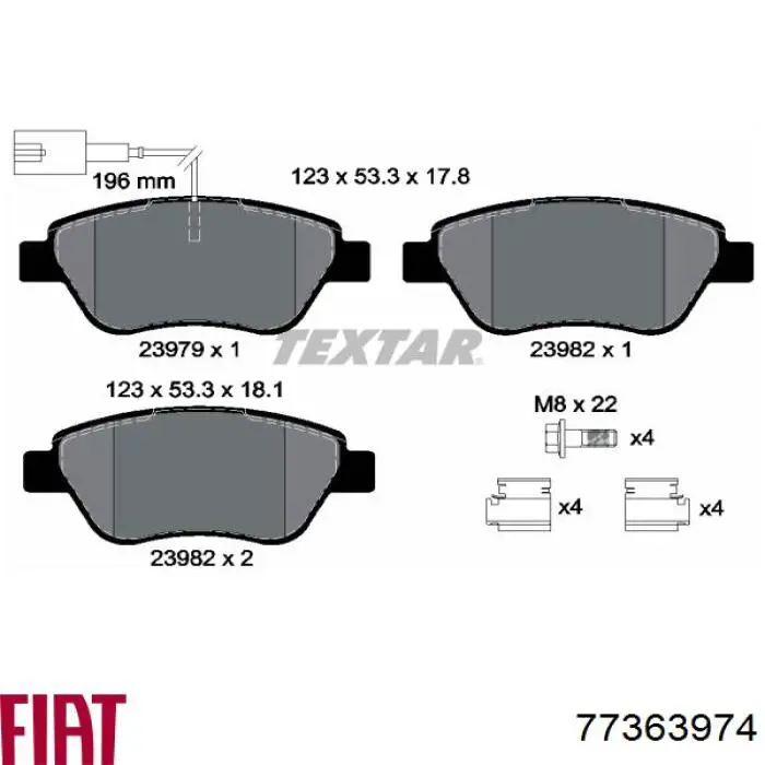 Колодки гальмівні передні, дискові 77363974 Fiat/Alfa/Lancia