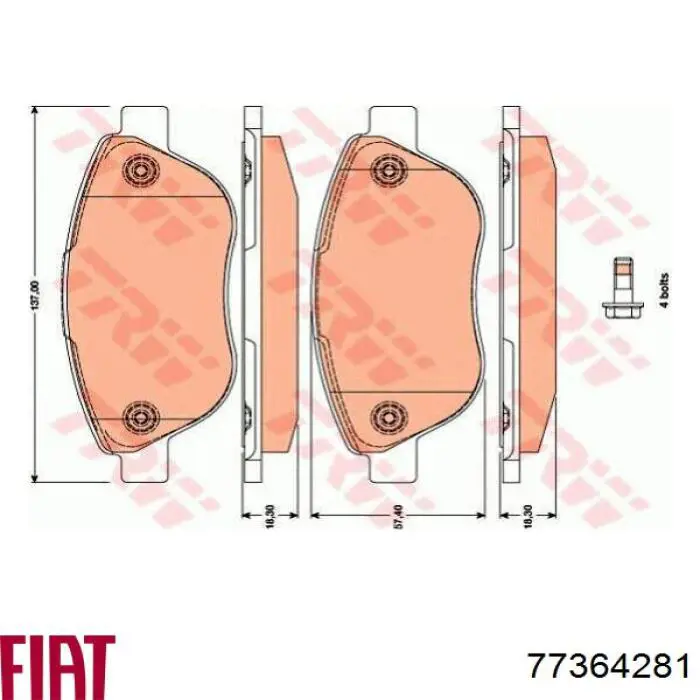 77364281 Fiat/Alfa/Lancia колодки гальмівні передні, дискові