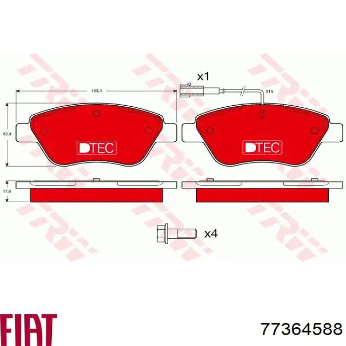 Передні тормозні колодки 77364588 Fiat/Alfa/Lancia