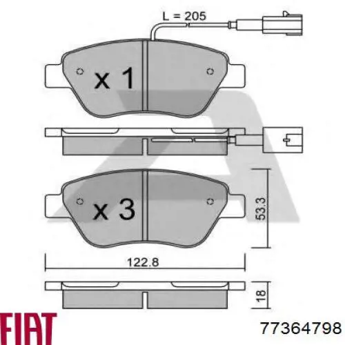 Колодки гальмівні передні, дискові 77364798 Fiat/Alfa/Lancia