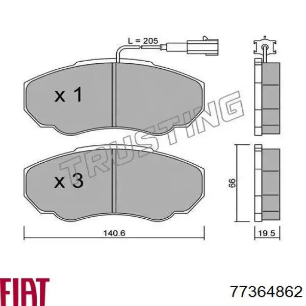 Гальмівні колодки Fiat/Alfa/Lancia 77364862 ціна, від 19.38 USD