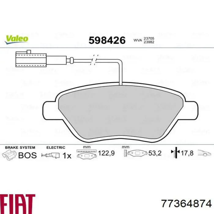 Гальмівні колодки Fiat/Alfa/Lancia 77364874 ціна, від 19.40 USD