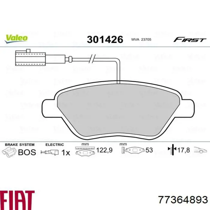 Гальмівні колодки Fiat/Alfa/Lancia 77364893 ціна, від 18.56 USD