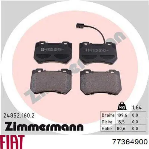 Купити 77364900 Fiat/Alfa/Lancia Колодки гальмівні передні, дискові