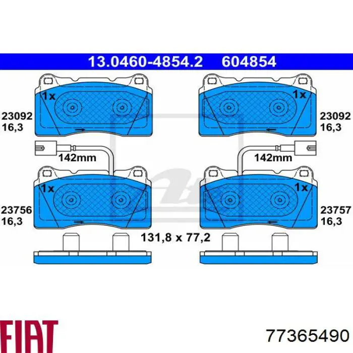 Гальмівні колодки Fiat/Alfa/Lancia 77365490 ціна, від 52.45 USD