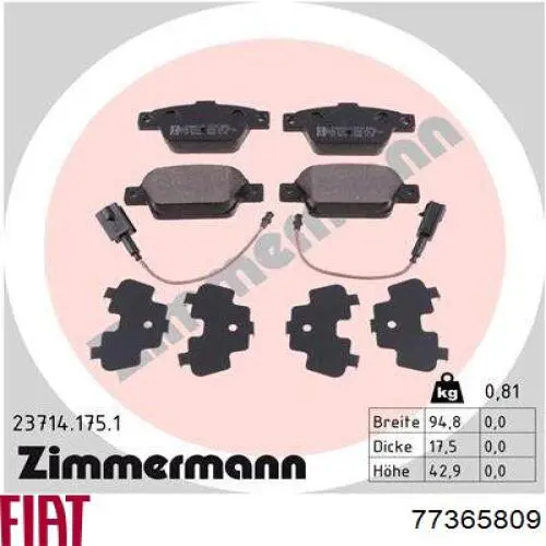 Задні гальмівні колодки Fiat/Alfa/Lancia 77365809 ціна, від 19.59 USD