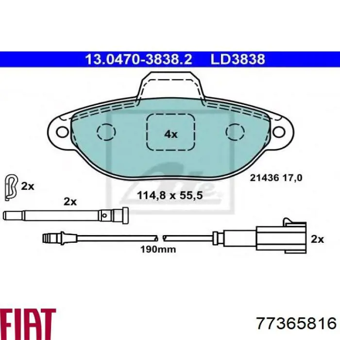 Колодки гальмівні передні, дискові 77365816 Fiat/Alfa/Lancia