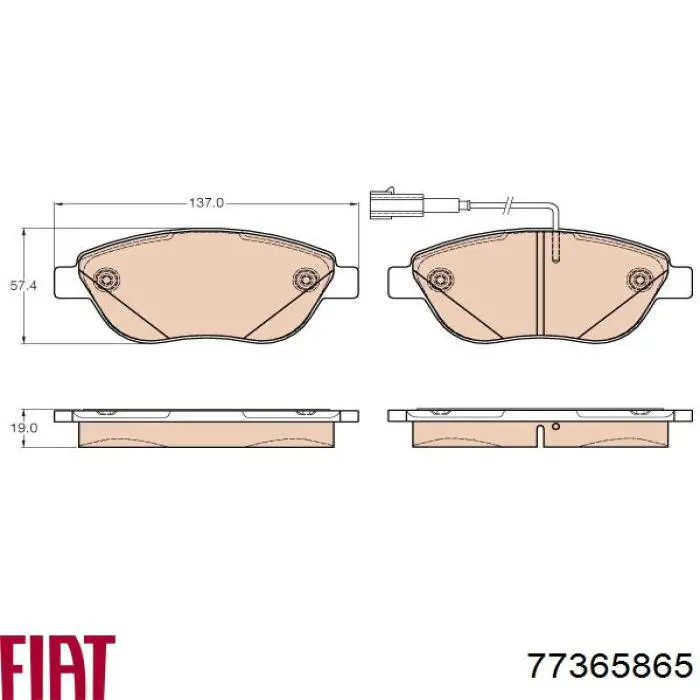 Колодки гальмівні передні, дискові 77365865 Fiat/Alfa/Lancia