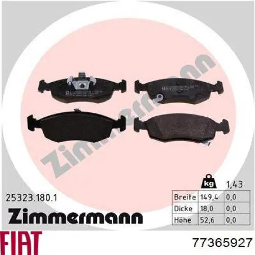 77365927 Fiat/Alfa/Lancia Передні гальмівні колодки