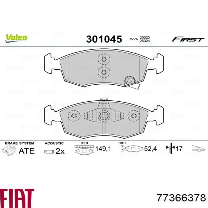 Гальмівні колодки Fiat/Alfa/Lancia 77366378 ціна, від 30.01 USD