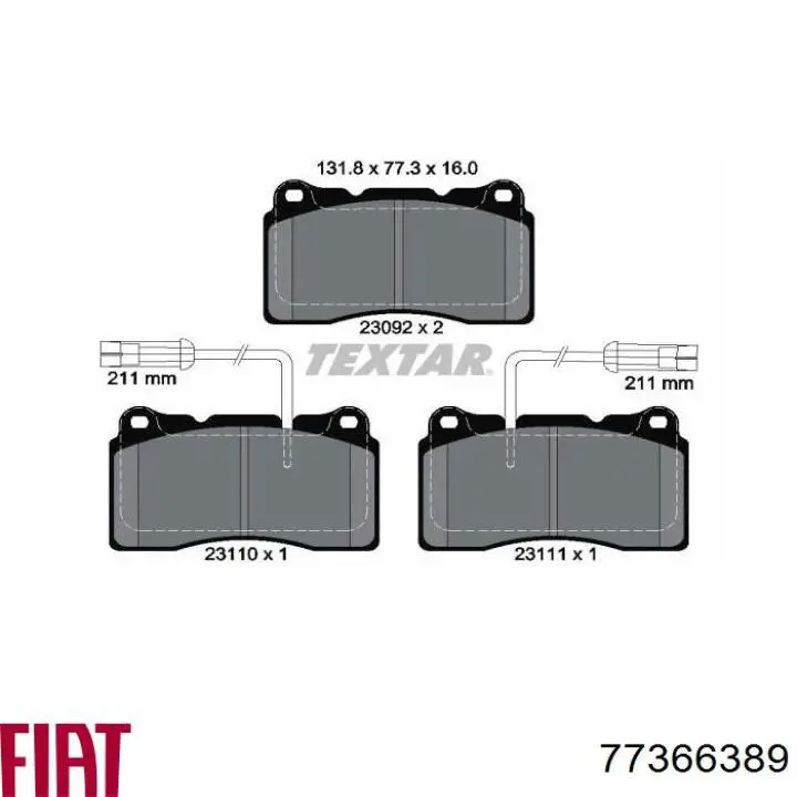 Гальмівні колодки Fiat/Alfa/Lancia 77366389 ціна, від 44.57 USD