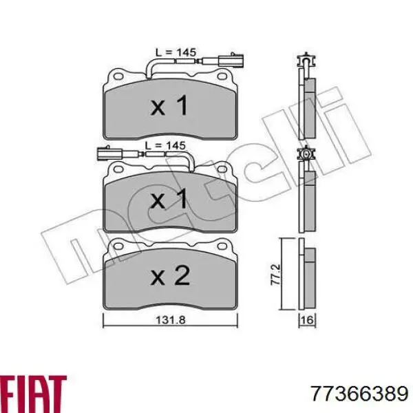 Купити 77366389 Fiat/Alfa/Lancia Колодки гальмівні передні, дискові