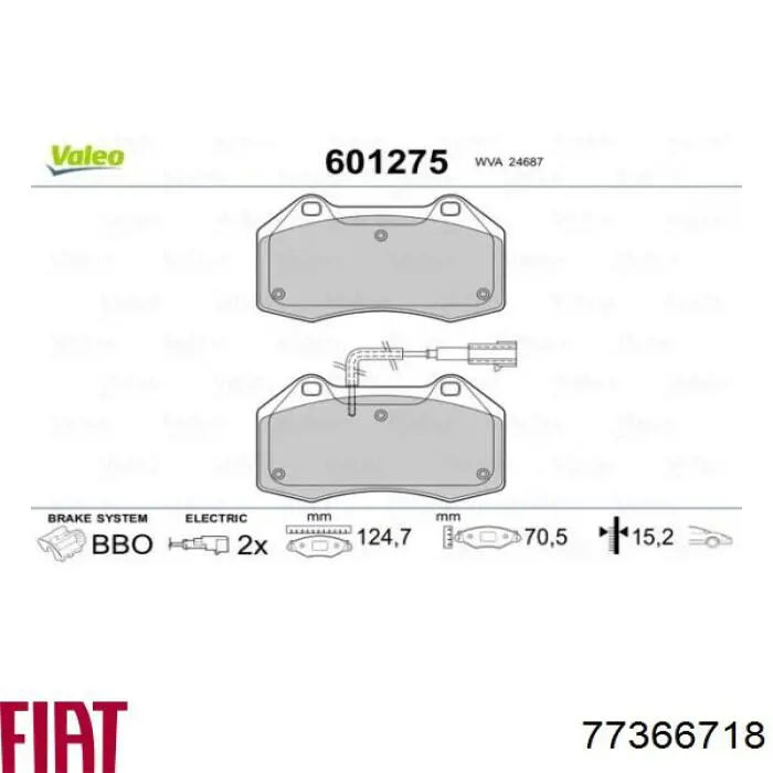 77366718 Fiat/Alfa/Lancia Передні гальмівні колодки