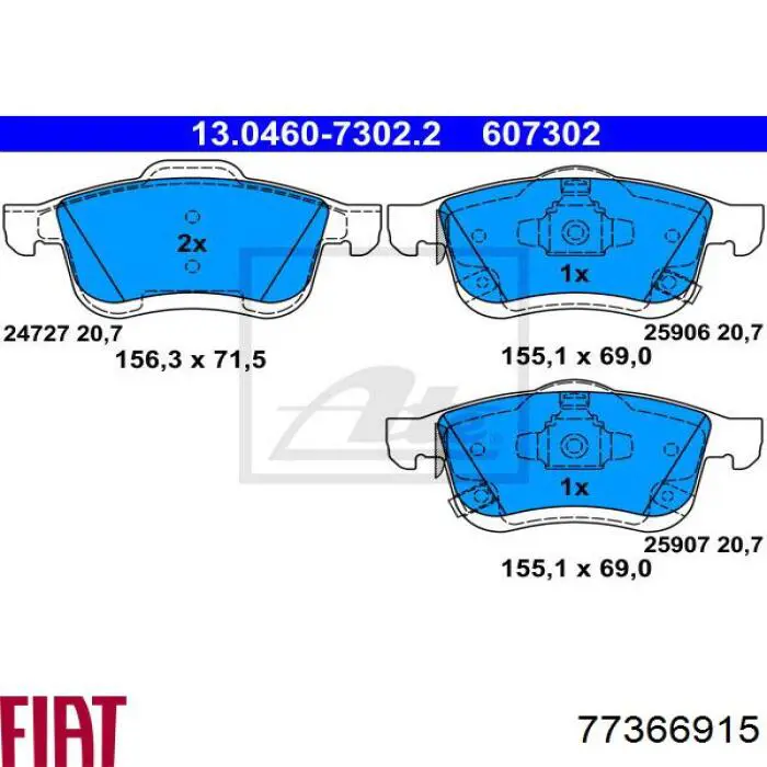 77366915 Fiat/Alfa/Lancia Передні гальмівні колодки