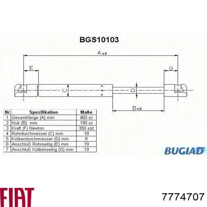 Амортизатор двері задньої Fiat/Alfa/Lancia 7774707 ціна, від 10.14 USD