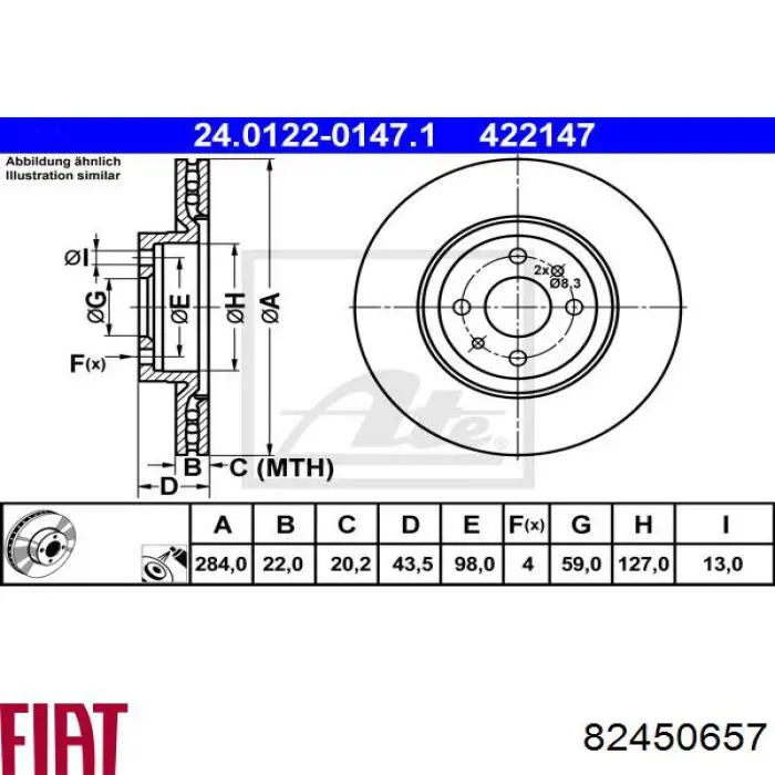 82450657 Fiat/Alfa/Lancia Гальмо дискове переднє