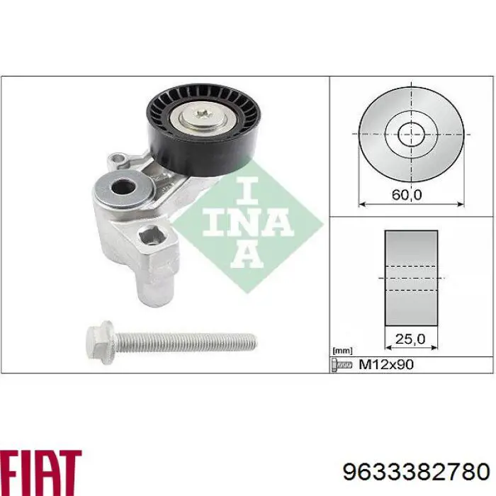 Натяжний ролик Fiat/Alfa/Lancia 9633382780 ціна, від 9.16 USD