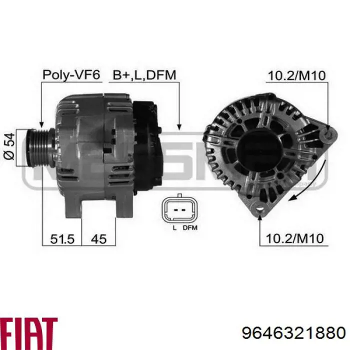 Генератор Fiat/Alfa/Lancia 9646321880 ціна, від 63.34 USD