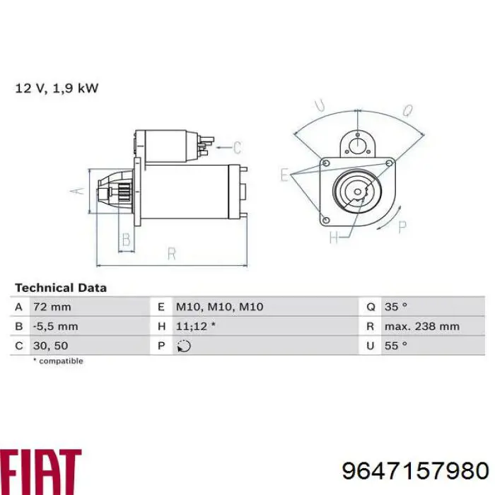 Стартер Fiat/Alfa/Lancia 9647157980 ціна, від 57.71 USD