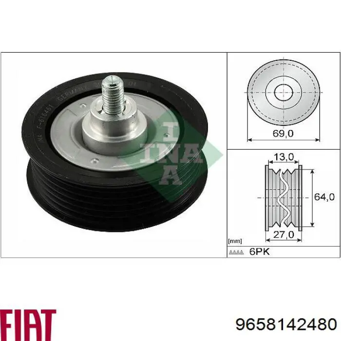 Ролик приводного ременя, паразитний Fiat/Alfa/Lancia 9658142480 ціна, від 20.47 USD