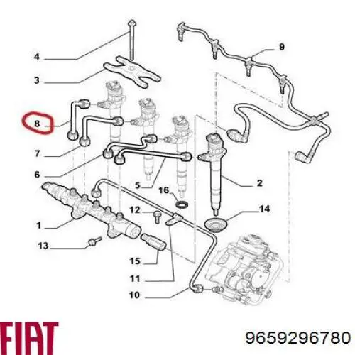 Трубка паливна форсунки 1-го циліндру Fiat/Alfa/Lancia 9659296780 ціна, від 14.82 USD