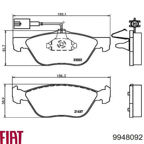 Колодки гальмівні передні, дискові 9948092 Fiat/Alfa/Lancia