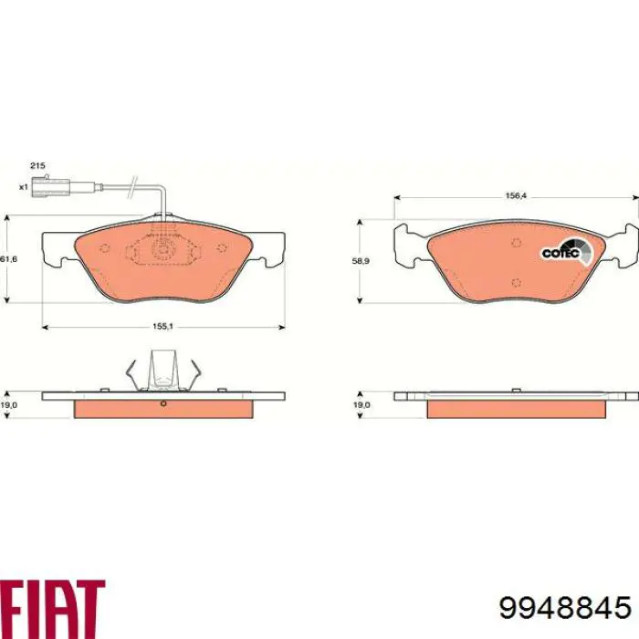 Гальмівні колодки Fiat/Alfa/Lancia 9948845 ціна, від 33.11 USD