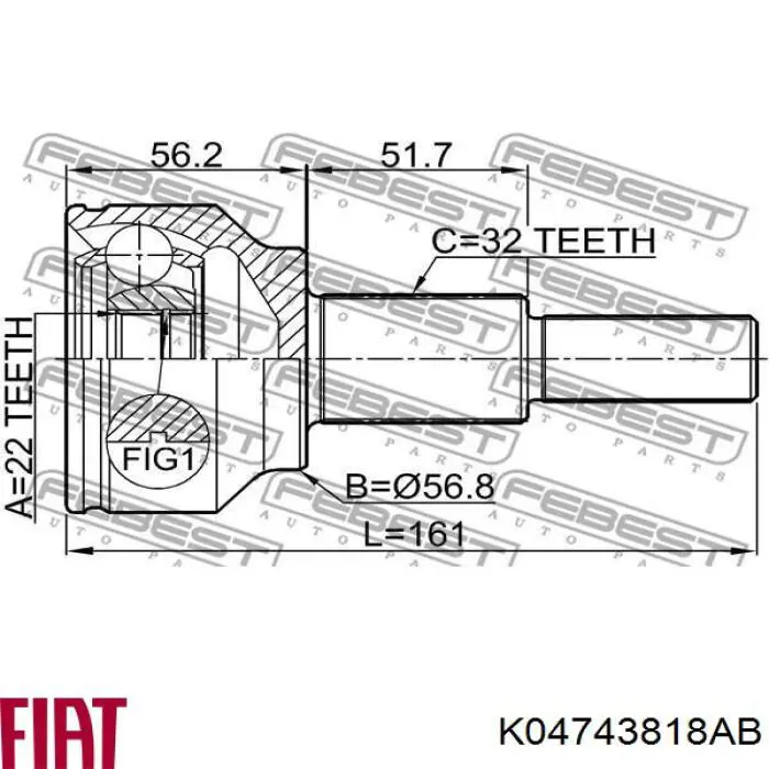 4743818AB Chrysler Піввісь задня, права