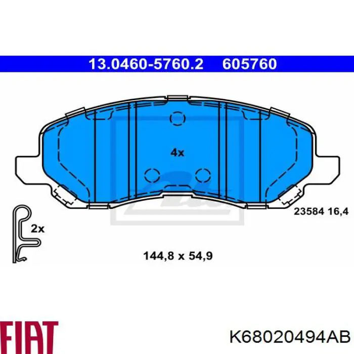 Купити K68020494AB Fiat/Alfa/Lancia Колодки гальмівні передні, дискові