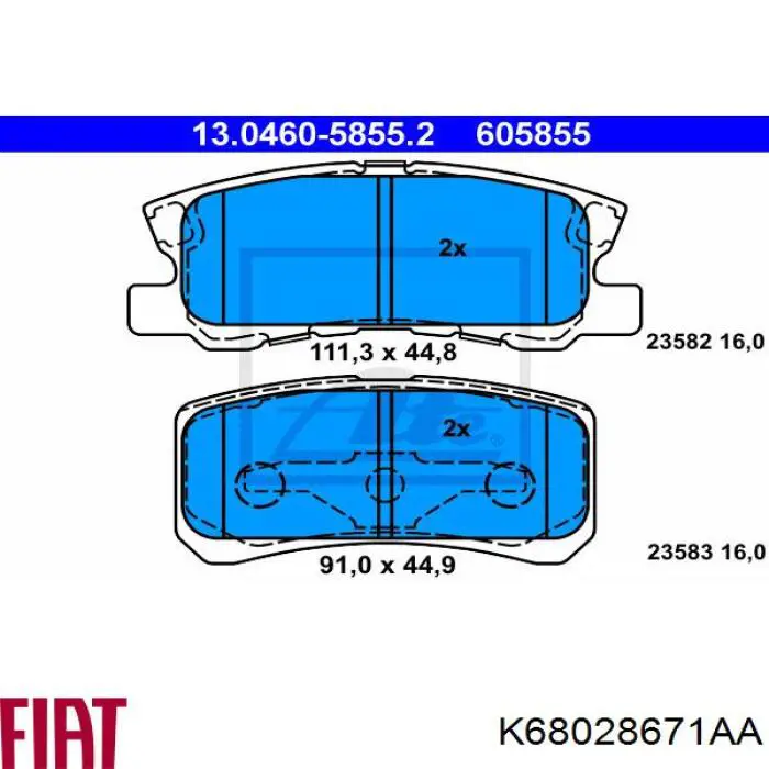 K68028671AA Fiat/Alfa/Lancia Колодки гальмівні задні, дискові