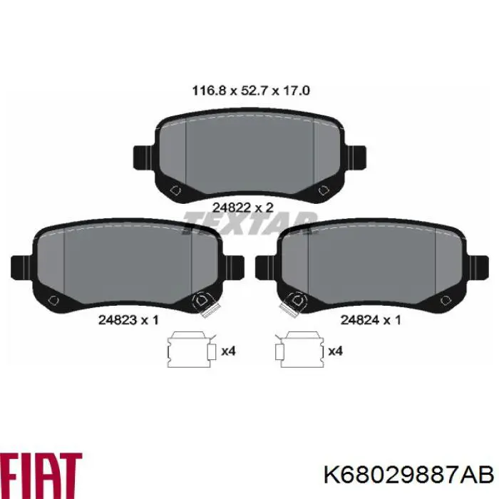 Задні гальмівні колодки K68029887AB Fiat/Alfa/Lancia
