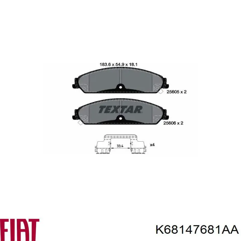 Гальмівні колодки Fiat/Alfa/Lancia K68147681AA ціна, від 26.60 USD
