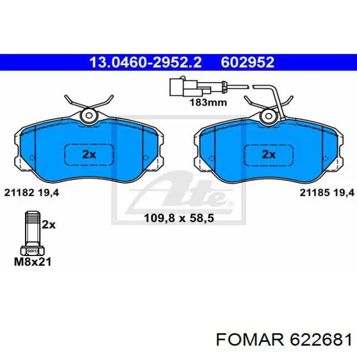 Колодки гальмівні передні, дискові 622681 Fomar Roulunds