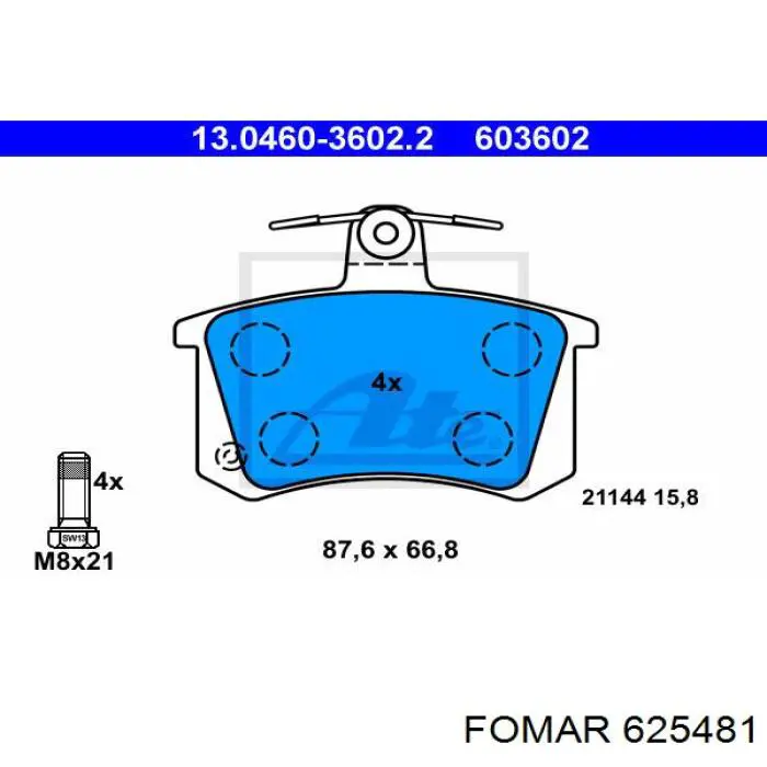 625481 Fomar Roulunds Колодки гальмівні задні, дискові
