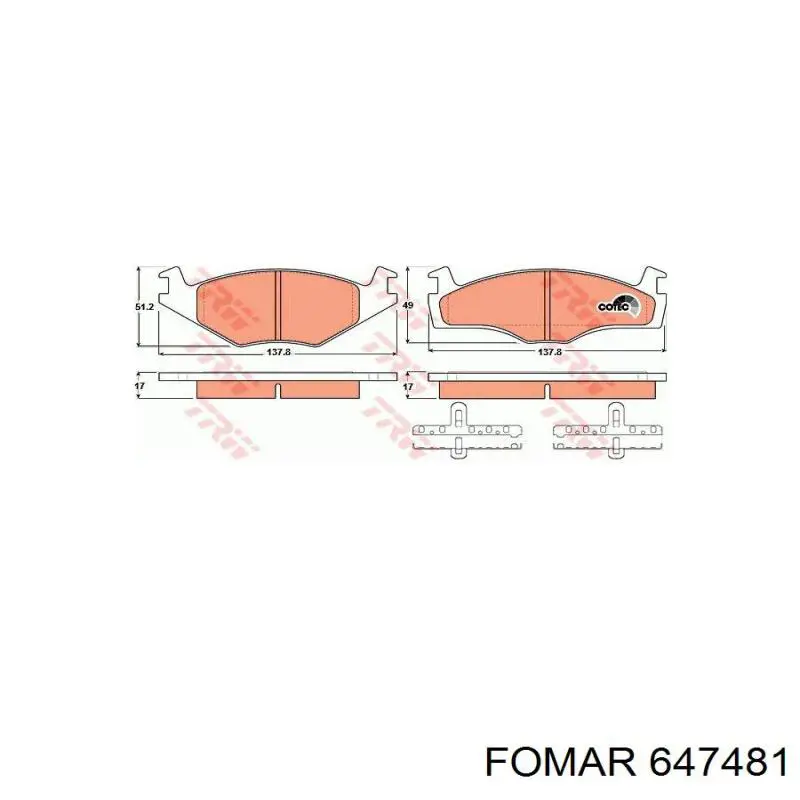 647481 Fomar Roulunds Передні гальмівні колодки