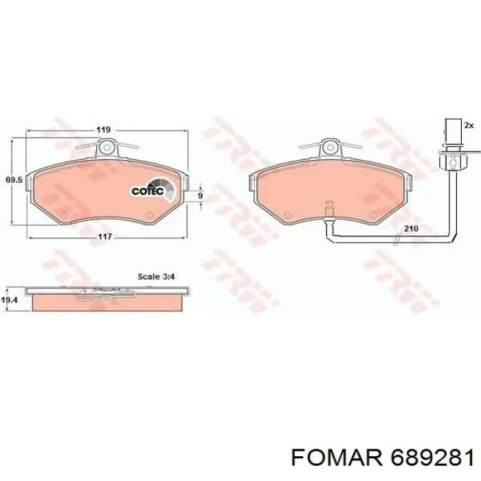 Колодки гальмівні передні, дискові 689281 Fomar Roulunds