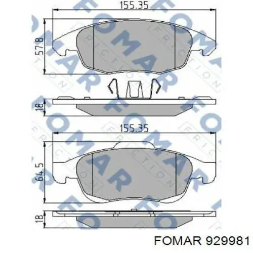 Передні тормозні колодки 929981 Fomar Roulunds