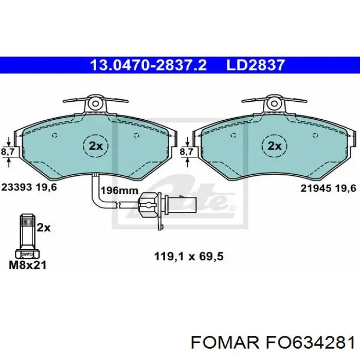 Тормозні колодки Fomar Roulunds 634281