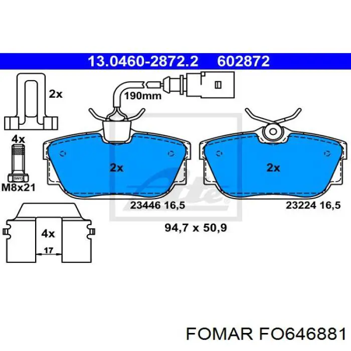 Задні гальмівні колодки Fomar Roulunds FO646881 ціна, від 16.39 USD