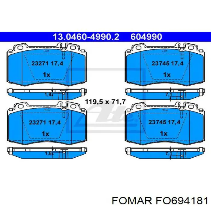 Передні тормозні колодки ADU174281 Blue Print