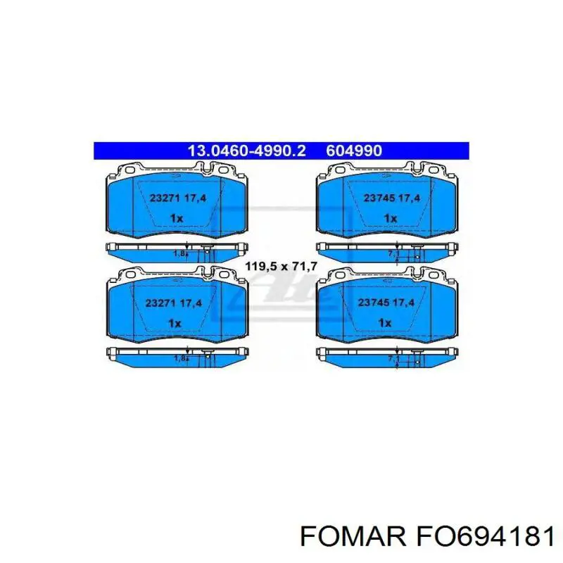 Гальмівні колодки Fomar Roulunds FO694181 ціна, від 30.27 USD