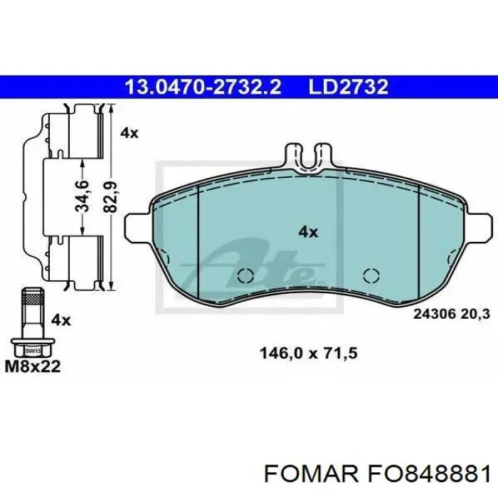 Передні тормозні колодки FO848881 Fomar Roulunds