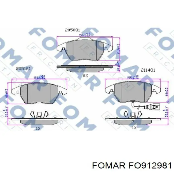 FO912981 Fomar Roulunds колодки гальмівні передні, дискові
