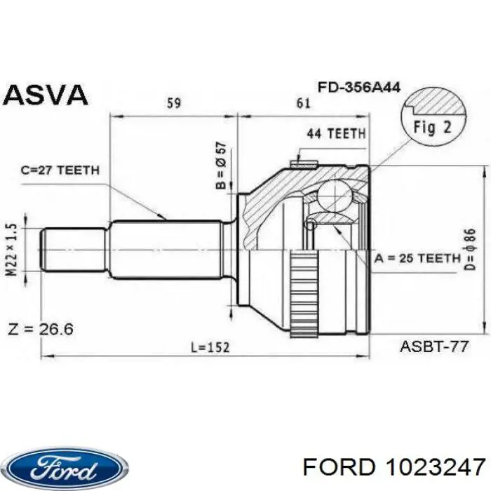ШРУС зовнішній передній 1023247 Ford
