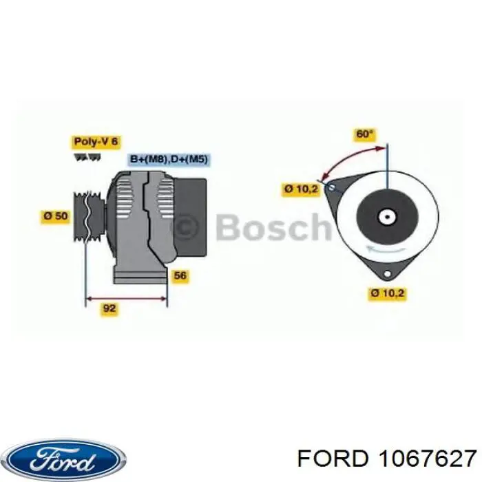 1067627 Ford дзеркальний елемент дзеркала заднього виду