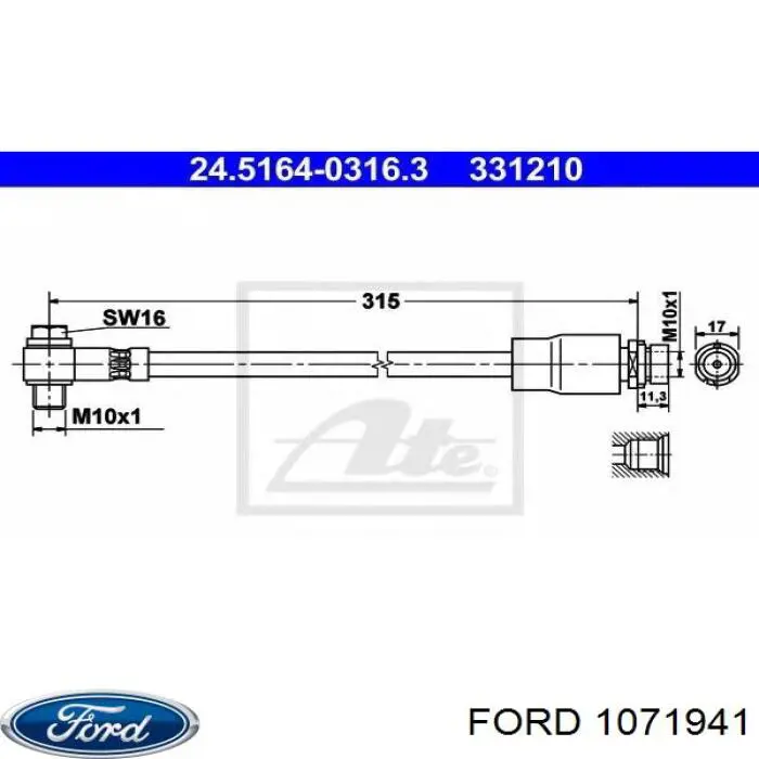Шланг гальмівний задній Ford 1071941 ціна, від 25.77 USD